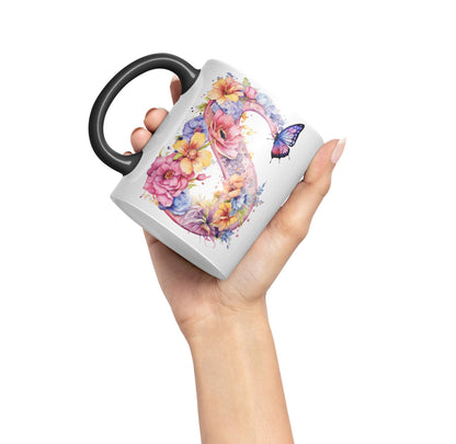 Letter S mug, Floral flowers butterfly Alphabet Letter S Monogram watercolour Ceramic Coloured Mug Cup for Tea Coffee Hot brew 330ml 11Oz Gift