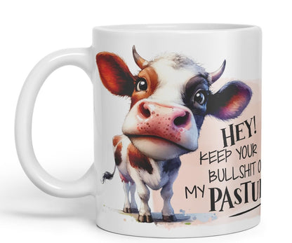 Vixar Hey! Keep Your Bullshit Off My Pasture Cow Coloured Ceramic Mug Cup Gift, 11oz (Black)