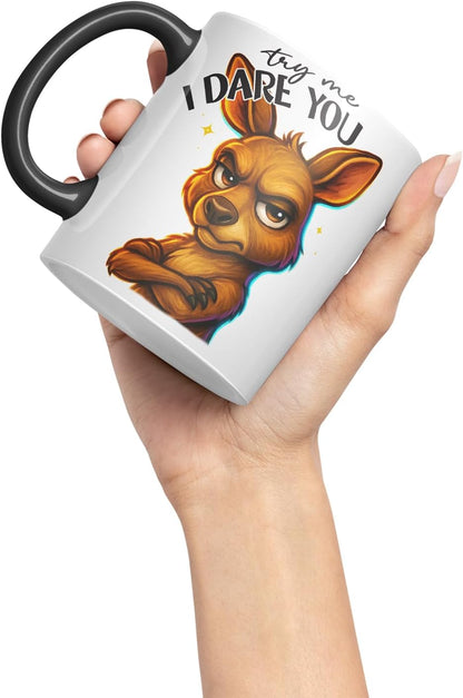 Vixar Try Me I Dare You Sarcastic Kangaroo – Coloured Ceramic Mug Cup Gift, 11oz (Black)