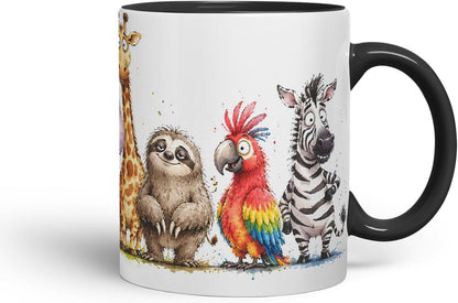 Vixar Cute Safari Animals Mug – Cute Safari Animals Coloured Ceramic Mug Cup Gift, 11oz (Black)
