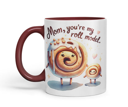 Vixar Mom You're My Roll Model Funny Cinnamon Roll Mother Mum Mug – Coloured Ceramic Mug Cup Gift, 11oz (Black)