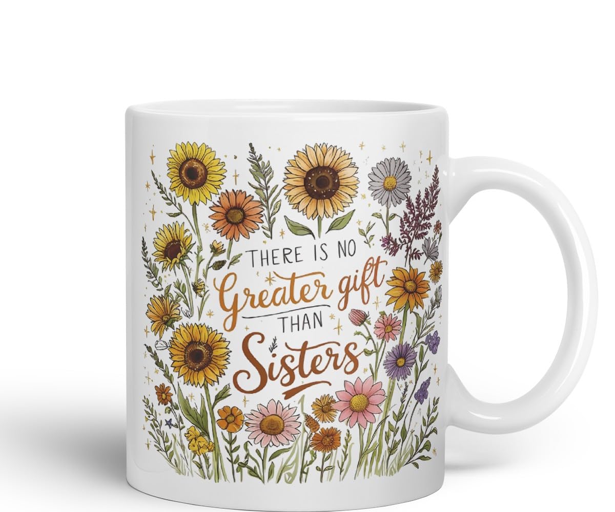 Vixar There is No Greater Friend Than a Sister Coloured Mug Cup Floral Sister Gift 11oz (Black)