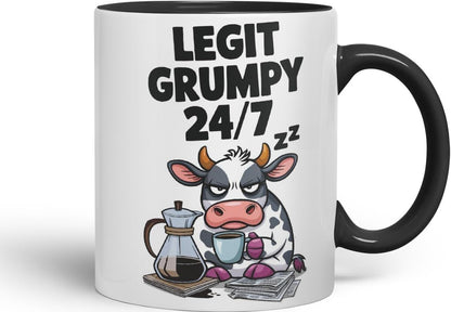 Vixar Legit Grumpy 24/7 – Coloured Ceramic Mug Cup Gift, 11oz (Black)