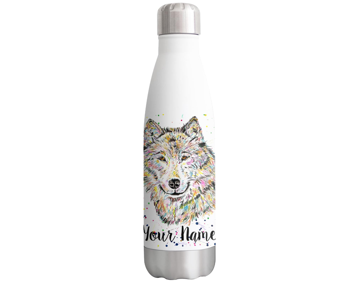 Vixar Wolf Personalised Custom Bottle with your Text/name Watercolour wolves Animals Bottle Double Wall Insulated Stainless Steel Sport Drinks 500ml