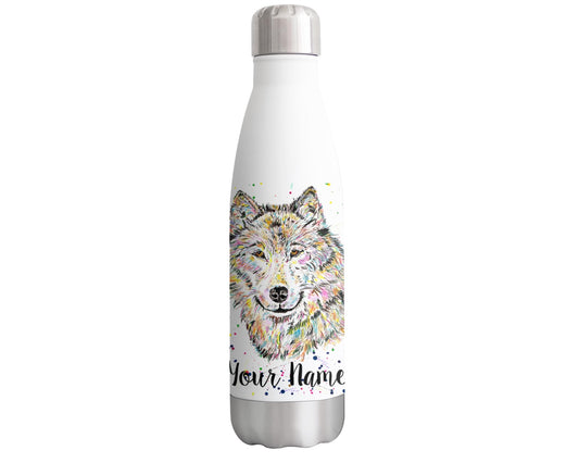 Vixar Wolf Personalised Custom Bottle with your Text/name Watercolour wolves Animals Bottle Double Wall Insulated Stainless Steel Sport Drinks 500ml