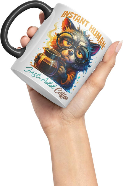 Vixar Instant Human Just Add Coffee Funny Dog Mug – Coloured Ceramic Mug Cup Gift, 11oz (Black)