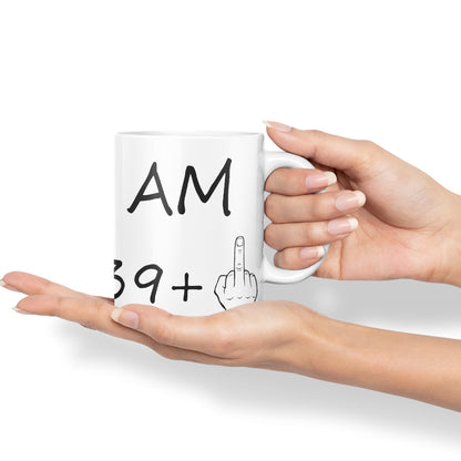 Vixar I am 39 + 1 Man Hand Ceramic 330 ml, 11oz Coloured Mug Cup Gift Coffee Tea Happy Birthday Turning 40 Years Old as a Joke Celebration 40th Birthday Gift idea