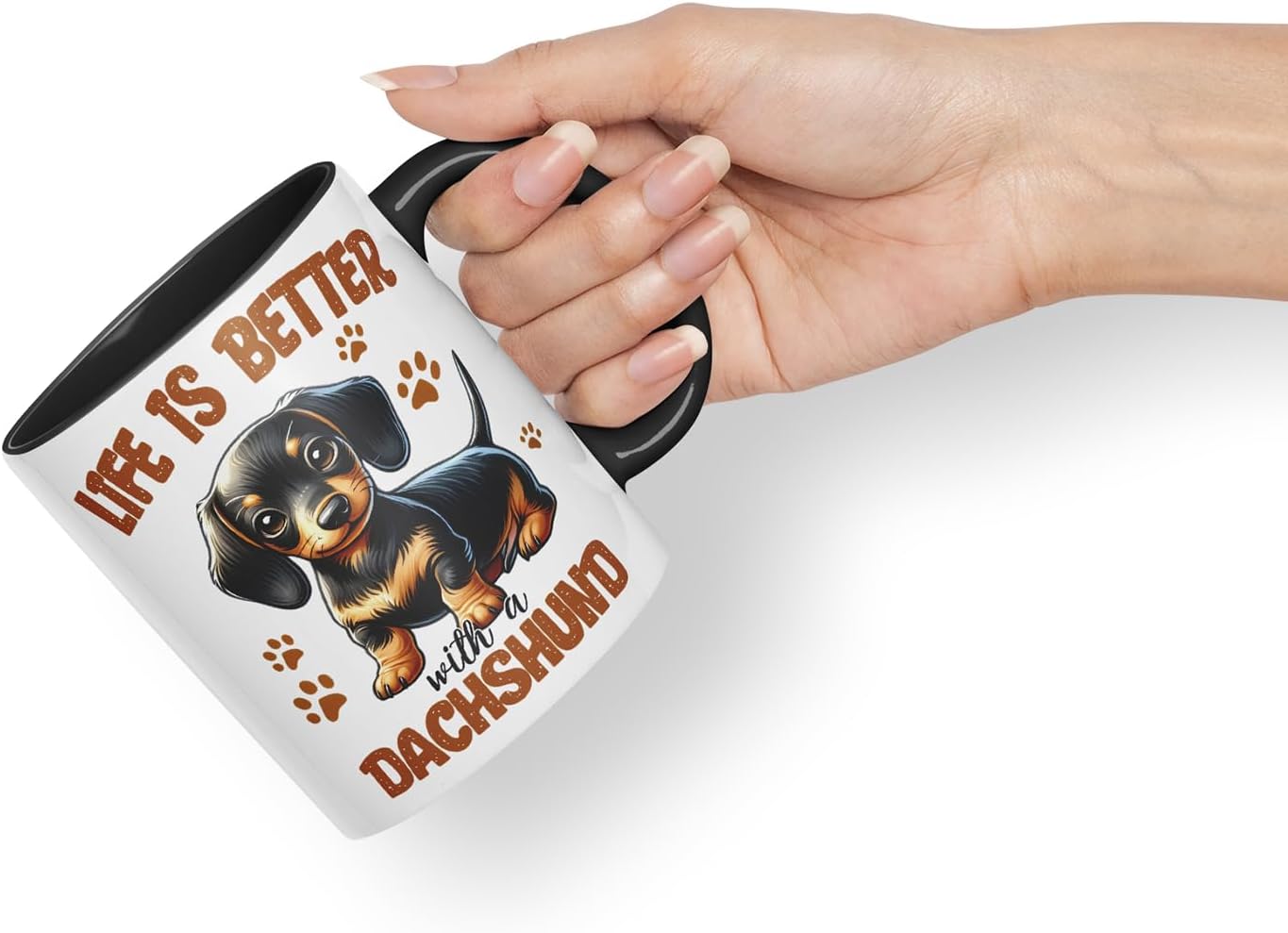 Vixar Life is Better with A Dachshund Dog Mug – Coloured Ceramic Mug Cup Gift, 11oz (Black)