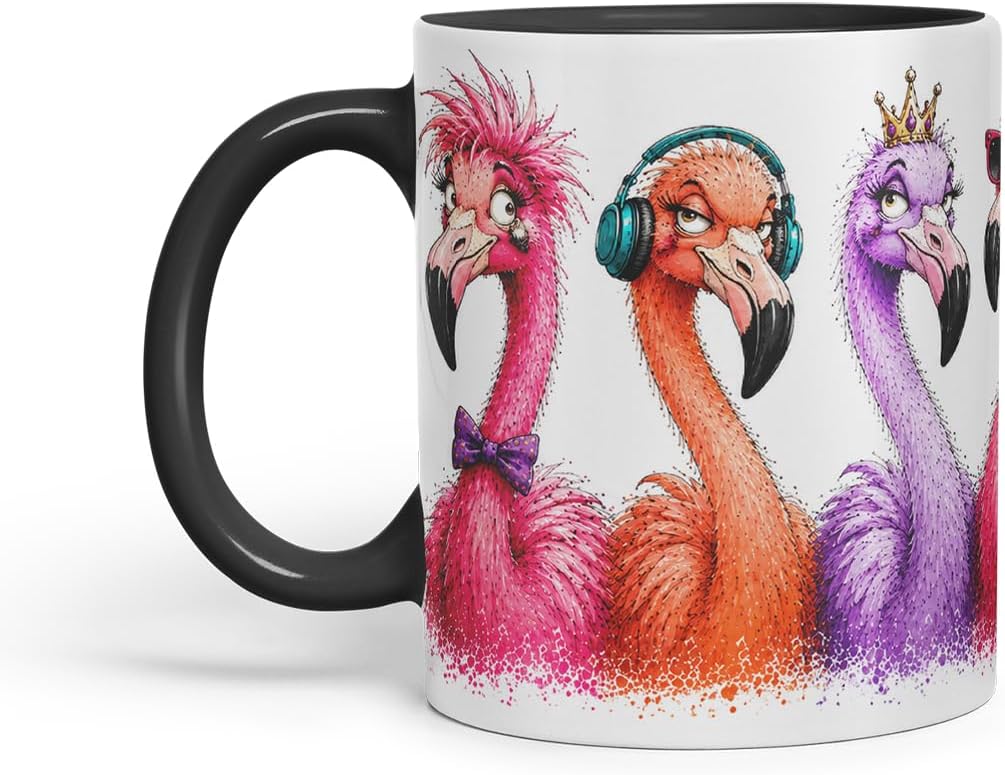 Vixar Flamingo Mug – Cute Flamingo Bird Coloured Ceramic Mug Cup Gift, 11oz (Black)