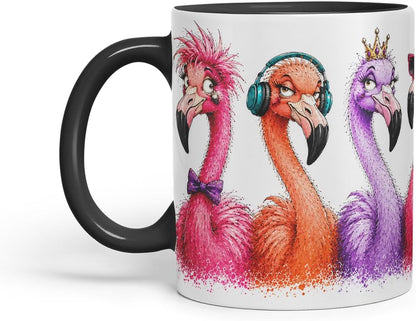 Vixar Flamingo Mug – Cute Flamingo Bird Coloured Ceramic Mug Cup Gift, 11oz (Black)