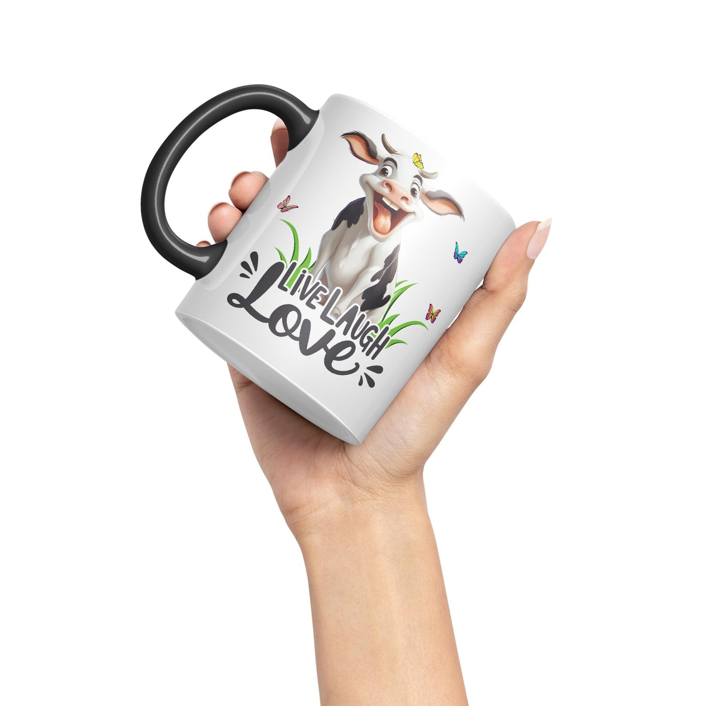 Life Laugh Love Cow Joke sarkasm Sarcastic Ceramic Coloured Mug Cup for Tea Coffee Hot Brew 330ml 11Oz Gift