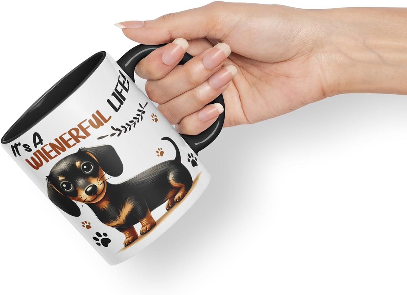 Vixar It’s A Wienerful Life Dachshund Dog Mug – Coloured Ceramic Mug Cup Gift, 11oz (Black)