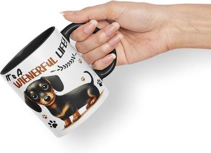 Vixar It’s A Wienerful Life Dachshund Dog Mug – Coloured Ceramic Mug Cup Gift, 11oz (Black)