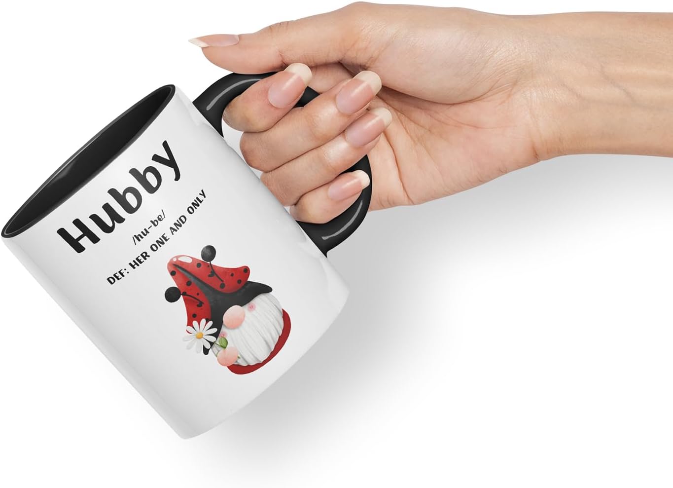 Vixar Hubby Definition Gnome Couple Mug – Coloured Ceramic Mug Cup Gift, 11oz (Black)