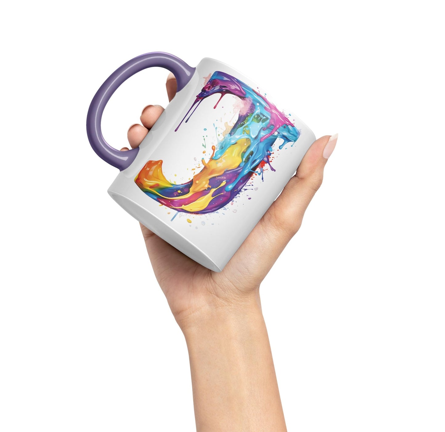 Letter J mug, Alphabet Letter J Monogram watercolour Ceramic Coloured Mug Cup for Tea Coffee Hot brew 330ml 11Oz Gift