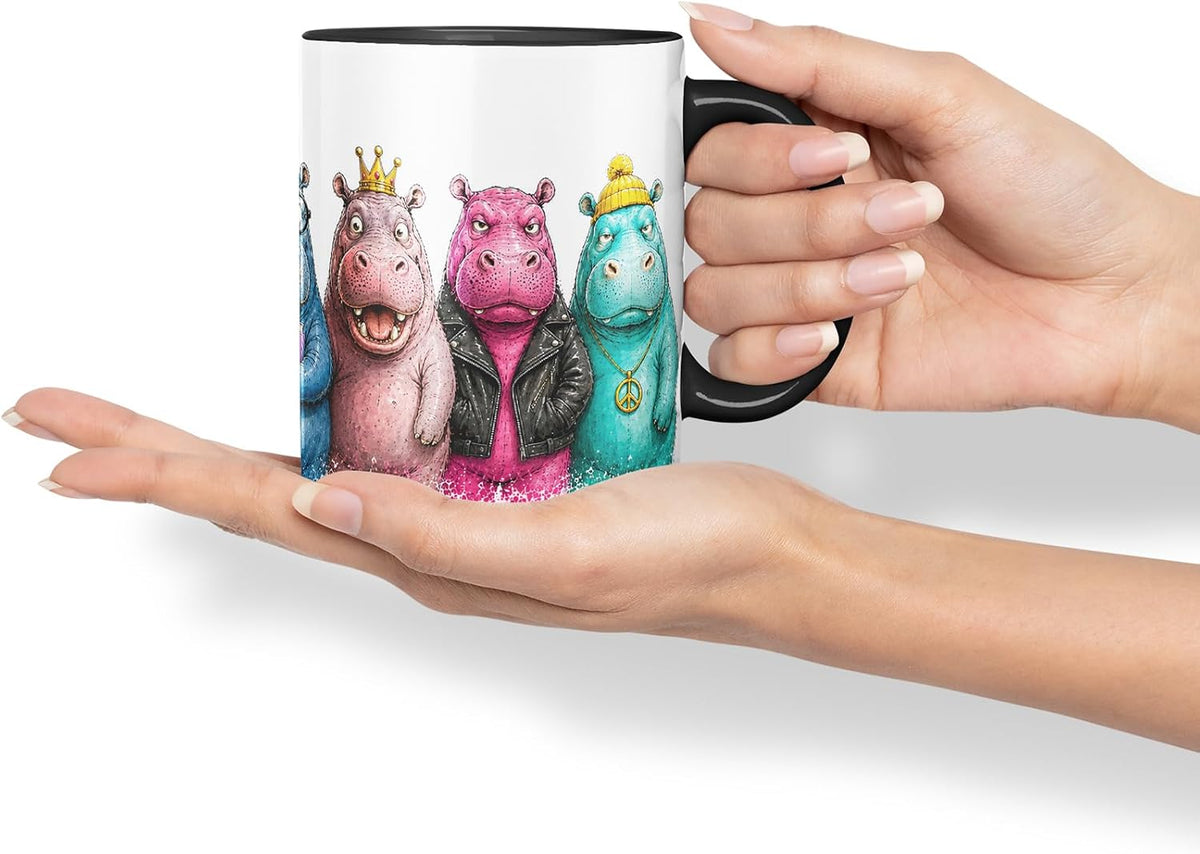 Hippo Mug – Cute Hippo Animal Coloured Ceramic Mug Cup Gift, 11oz (Black)