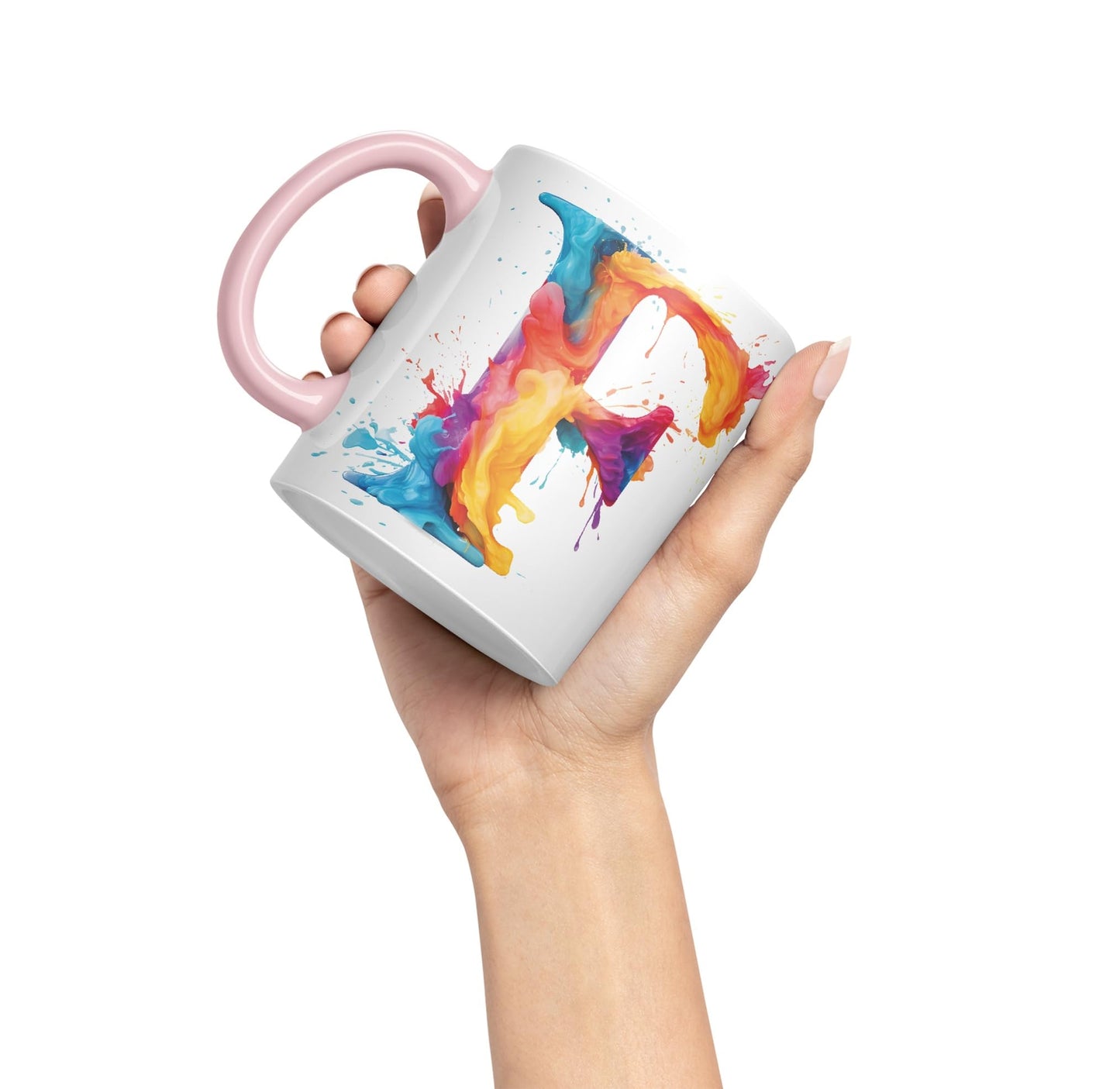 Letter F mug, Alphabet Letter F Monogram watercolour Ceramic Coloured Mug Cup for Tea Coffee Hot brew 330ml 11Oz Gift