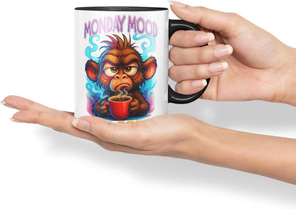 Vixar Monday Mood Send Coffee Funny Monkey Mug – Coloured Ceramic Mug Cup Gift, 11oz (Black)