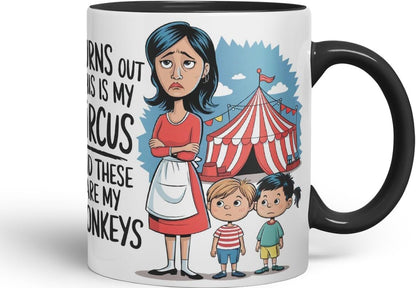 Vixar This is My Circus These are My Monkeys Mug – Coloured Ceramic Mug Cup Gift, 11oz (Black)