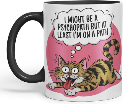 Vixar I Might Be a P** But at Least I’m on a Path Sarcastic cat Coloured Ceramic Mug Cup Gift, 11oz (Black)