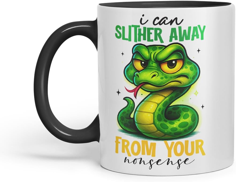 Vixar I Can Slither Away from Your Nonsense Funny Snake Mug – Coloured Ceramic Mug Cup Gift, 11oz (Black)