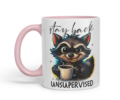 Vixar Stay Back I'm Unsupervised Funny Raccoon Coffee Mug – Coloured Ceramic Mug Cup Gift, 11oz (Black)