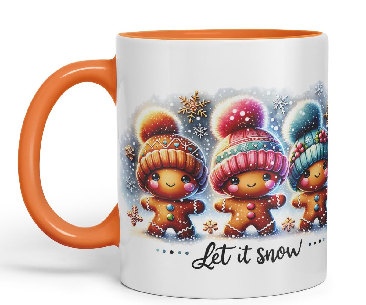 Vixar Let It Snow Cute Gingerbread Coloured Mug Cup Ceramic Christmas Winter Gift 11oz (Black)