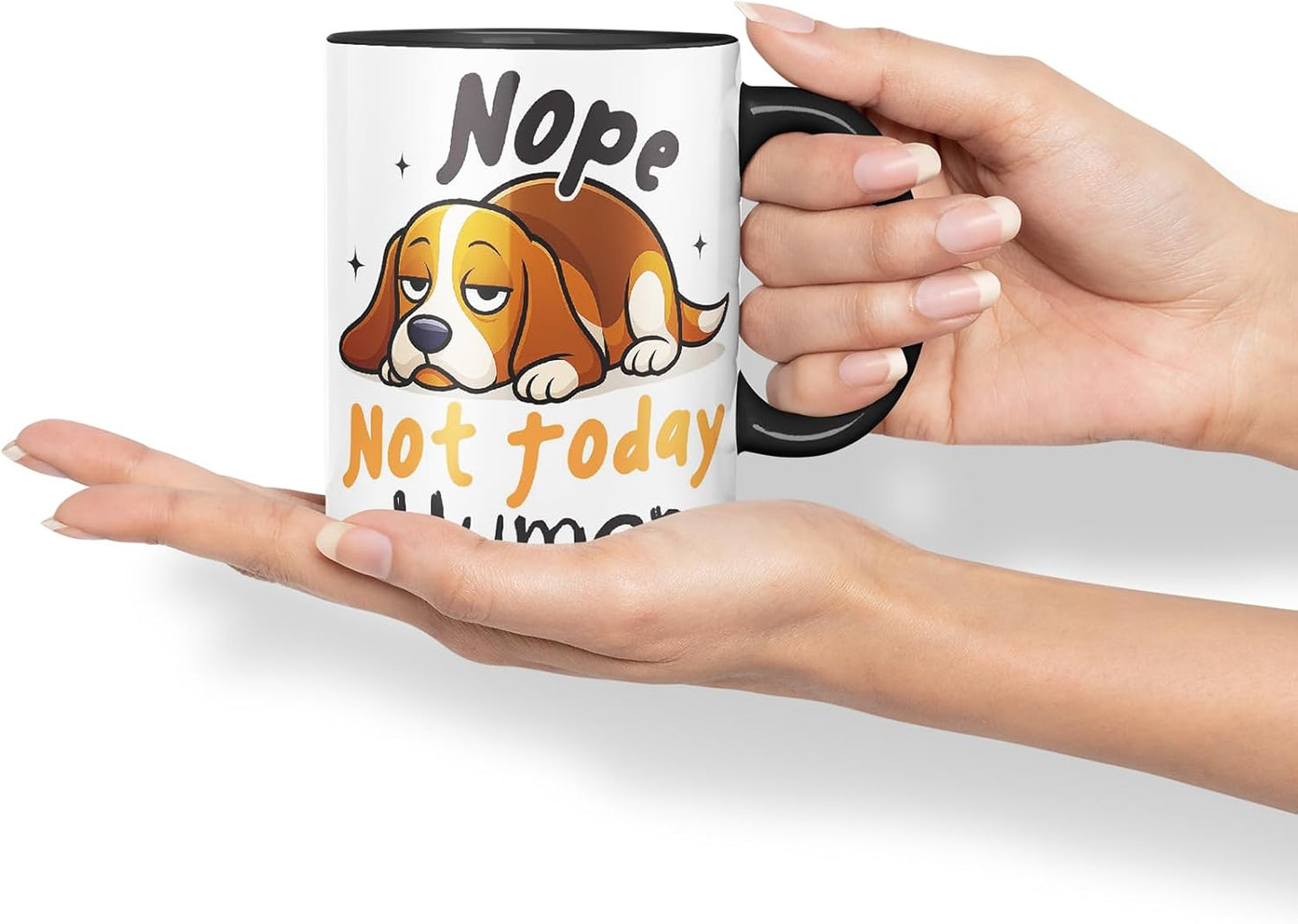 Vixar Nope. Not Today, Human Beagle Dog Mug – Coloured Ceramic Mug Cup Gift, 11oz (Black)