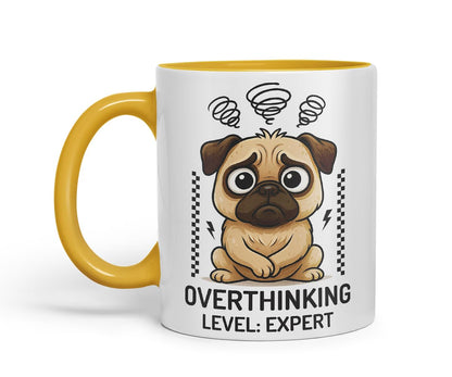 Vixar Overthinking Level Expert Pug Dog Mug – Coloured Ceramic Mug Cup Gift, 11oz (Black)