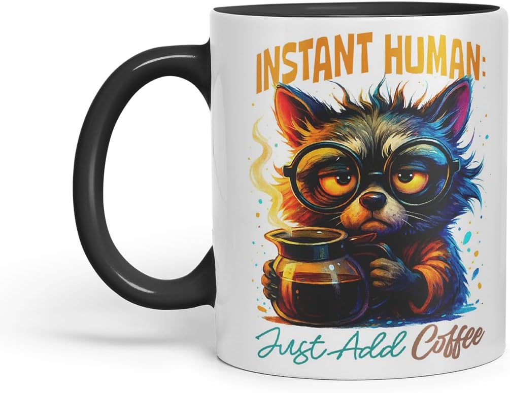 Vixar Instant Human Just Add Coffee Funny Dog Mug – Coloured Ceramic Mug Cup Gift, 11oz (Black)