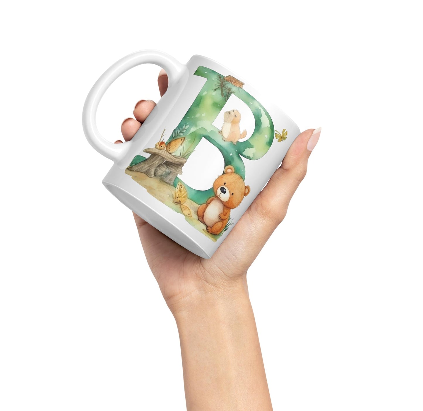 Letter B mug, Animals Alphabet Letter B Monogram animal for kids Ceramic Coloured Mug Cup for Tea Coffee Hot brew 330ml 11Oz Gift