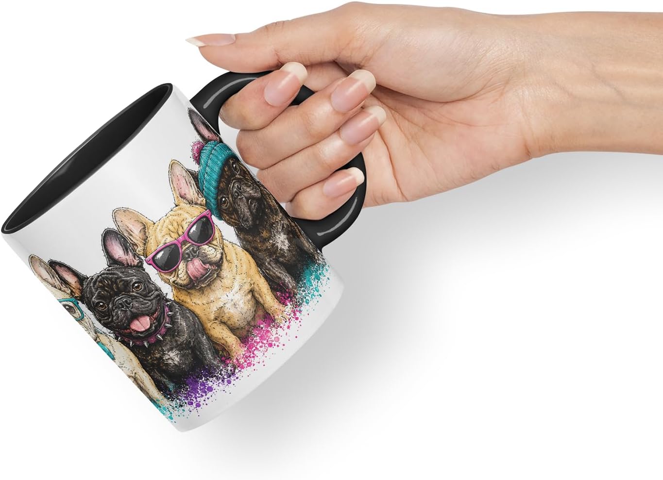 Vixar Funny French Bulldog Mug – Cute Frenchie Dog Coloured Ceramic Mug Cup Gift, 11oz (Black)