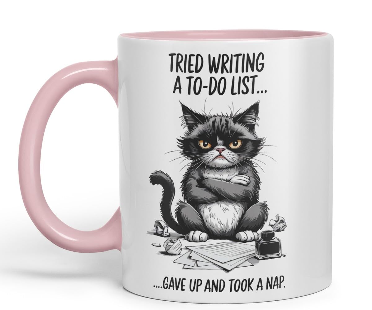 Vixar Tried Writing a to-Do List Sarcastic cat Coloured Ceramic Mug Cup Gift, 11oz (Black)