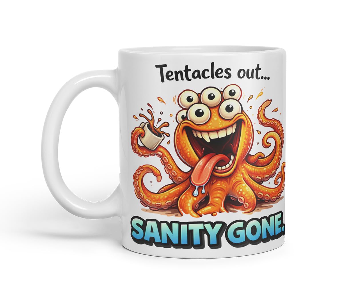 Vixar Tentacles Out Sanity Gone Octopus Coloured Ceramic Mug Cup Gift, 11oz (Black)
