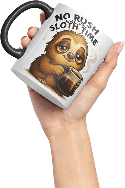 Vixar No Rush I'm On Sloth Time Funny Sloth Coffee Mug – Coloured Ceramic Mug Cup Gift, 11oz (Black)