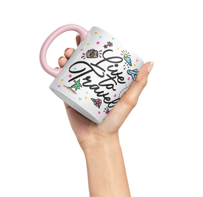 Vixar I Love Travel Live to Travel Coloured Ceramic Mug Cup Gift 330ml 11oz Work Office Tea Coffee Gift Traveler
