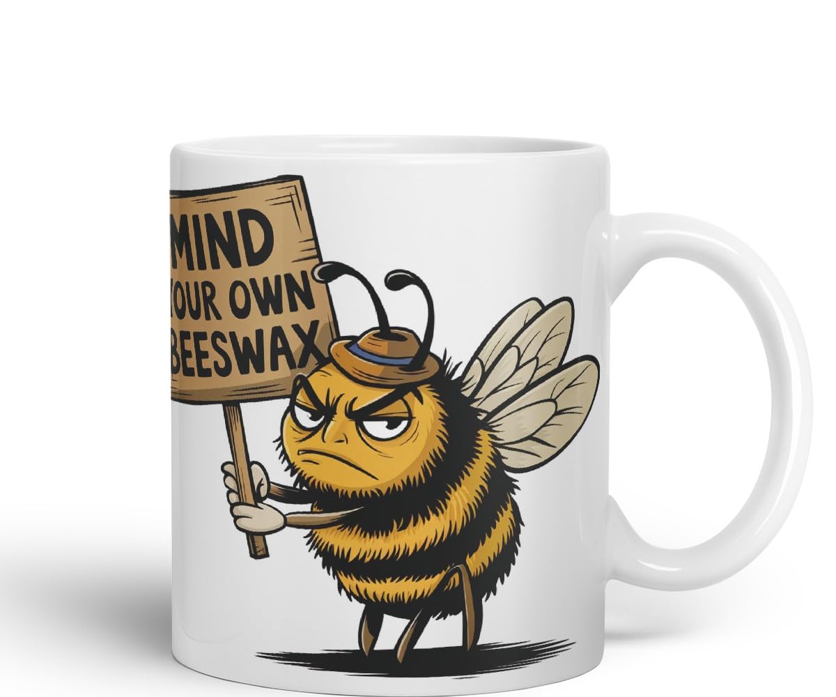 Vixar Mind Your Own Beeswax – Coloured Ceramic Mug Cup Gift, 11oz (Black)