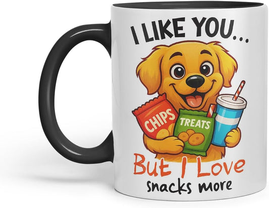 Vixar I Like You. But I Love Snacks More Golden Retriever Dog Mug – Coloured Ceramic Mug Cup Gift, 11oz (Black)