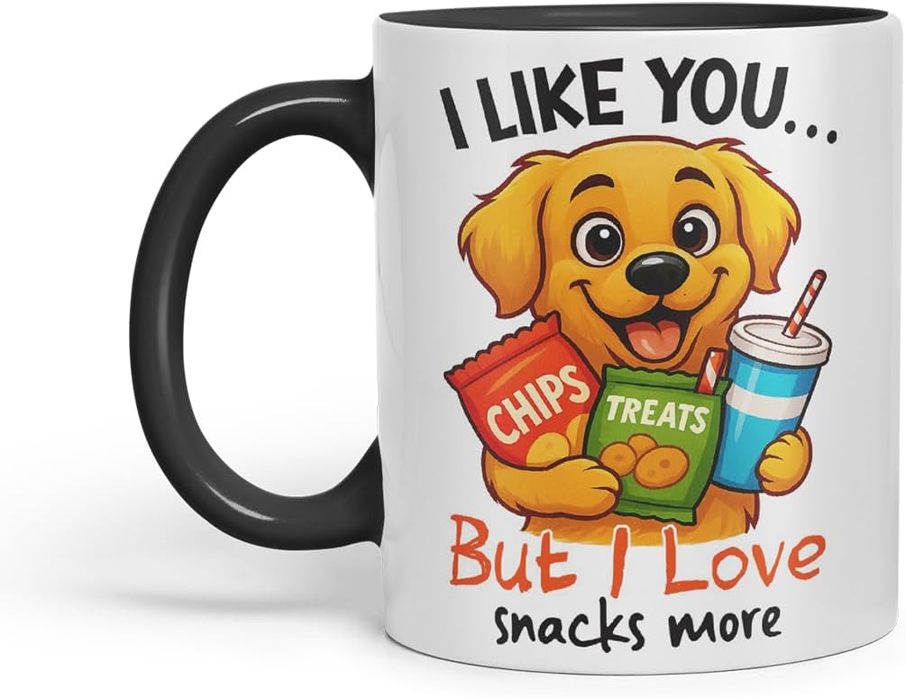 Vixar I Like You. But I Love Snacks More Golden Retriever Dog Mug – Coloured Ceramic Mug Cup Gift, 11oz (Black)