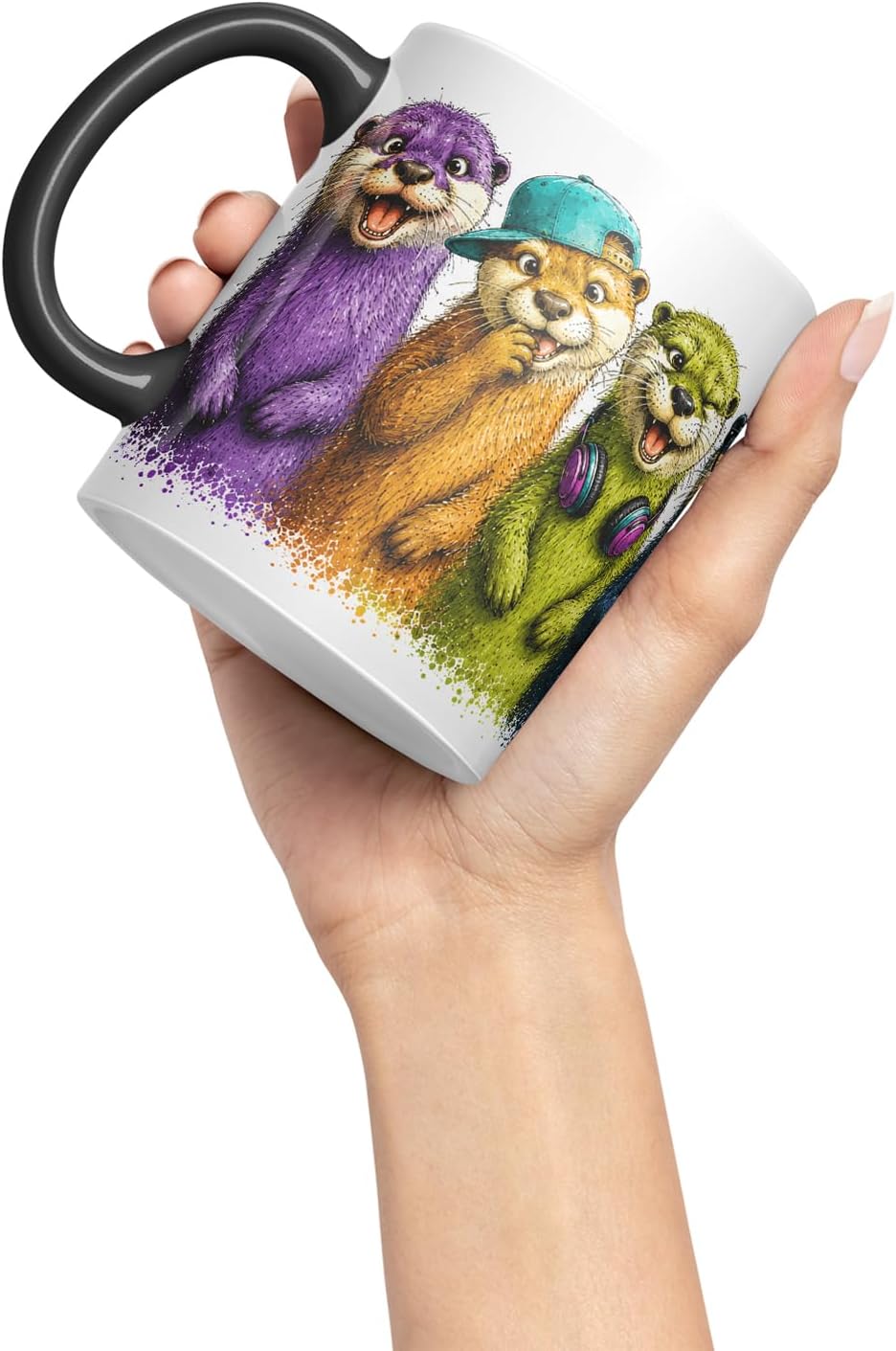 Vixar Otter Mug – Cute Otter Coloured Ceramic Mug Cup Gift, 11oz (Black)