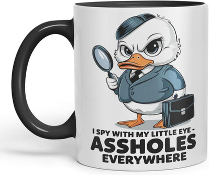 Vixar I Spy with My Little Eye Duck Mug – Coloured Ceramic Mug Cup Gift, 11oz (Black)