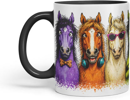 Vixar Horse Mug – Cute Horse Coloured Ceramic Mug Cup Gift, 11oz (Black)