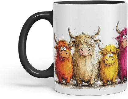 Vixar Funny Highland Cow Mug – Cute Scottish Cow Animal Coloured Ceramic Mug Cup Gift, 11oz (Black)