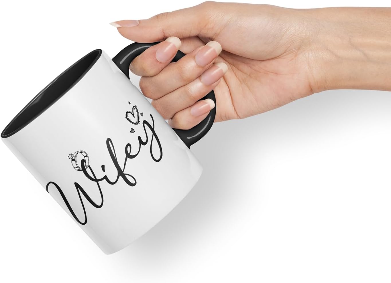 Vixar Wifey Script Wedding Ring Couple Mug – Coloured Ceramic Mug Cup Gift, 11oz (Black)