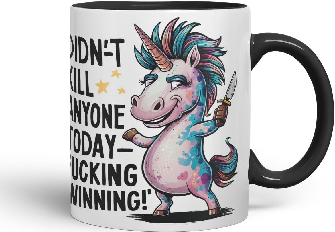Vixar Didn’t *** Anyone Today – Winning (Unicorn) – Coloured Ceramic Mug Cup Gift, 11oz (Black)