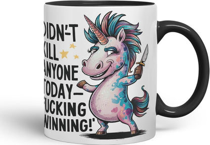 Vixar Didn’t *** Anyone Today – Winning (Unicorn) – Coloured Ceramic Mug Cup Gift, 11oz (Black)