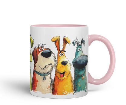 Vixar Funny Colourful Pet Dog Friends Design – Cute Dog Character Mug for Dog Lovers, Coloured Mug Cup Gift, 11oz (Black)