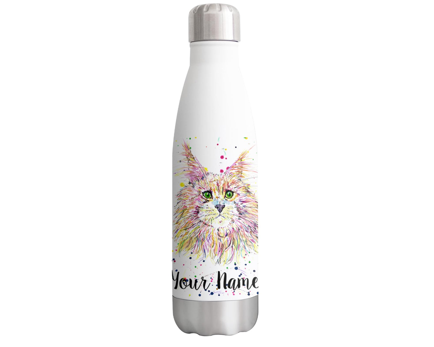 Maine Coon Personalised Custom Bottle with Your Text/Name Watercolour Kitten cat Animals Bottle Double Wall Insulated Stainless Steel Sport Drinks 500ml