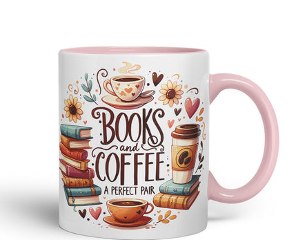 Books and Coffee A Perfect Pair Coloured Mug Cup for Readers 11oz (Black)