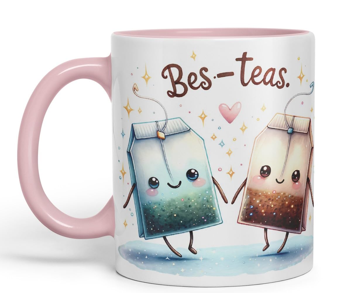Vixar BES-Teas Coloured Ceramic Cup Mug – Cute Tea Lovers Gift for Best Friends or Partner – 11oz (Black)